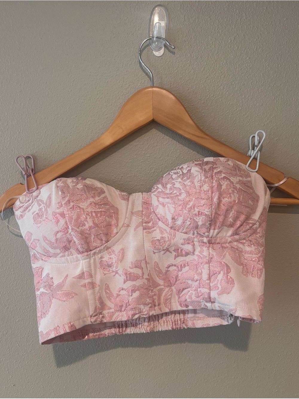 Altar'd State Pink Floral Jacquard Bustier Crop Top